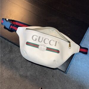 Gucci Ivory Belt Bag with Red and Green Accents